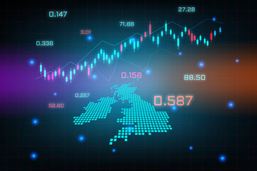 Stock market background or forex trading business graph chart for financial investment concept of United Kingdom map. business idea and technology innovation design.