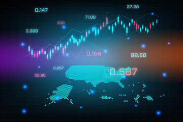 Stock market background or forex trading business graph chart for financial investment concept of Usa Territories map. business idea and technology innovation design.