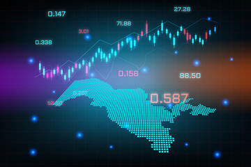Stock market background or forex trading business graph chart for financial investment concept of Uzbekistan map. business idea and technology innovation design.