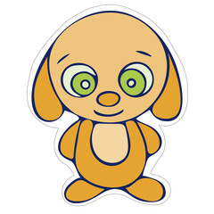 Hand-drawn Cute Dog Sticker. Isolated Dog on White Background.