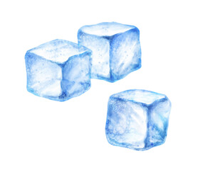 Watercolor isolated illustration of ice cubes