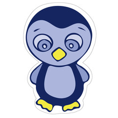 Hand-drawn Cute Penguin Sticker. Isolated Penguin on White Background.