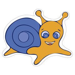 Hand-drawn Cute Snail Sticker. Isolated Snail on White Background.