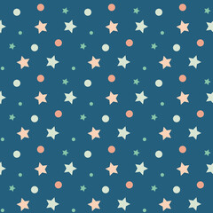  stars and polka dots confetti with blue background seamless repeat pattern