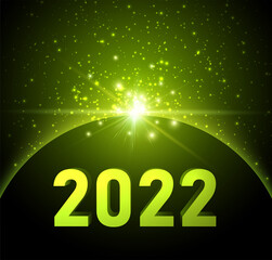 Green 2022 sign with green shiny stars.