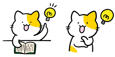 何かを閃くねこのイラストセット