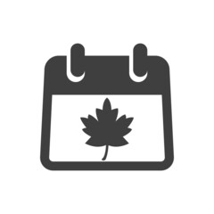 Logotipo con silueta de hoja de arce en calendario en color gris