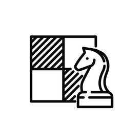 Chessboard and horse icon, vector icon, editable stroke. Chess figure and playing board logo. Simple graphic sign for game, sport or marketing