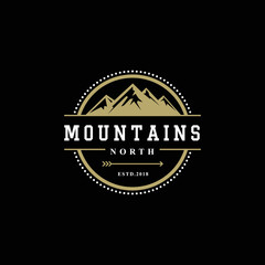 Fototapeta na wymiar Mountains Camp Emblem Template. Adventure Design Element For Logo, Label, Emblem, Sign.