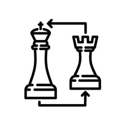 Chess king and rook icon, vector icon, editable stroke. Figures change logo. Simple graphic sign for game, sport or marketing