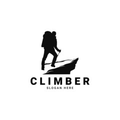 climber logo, this logo is inspired by a climber who is climbing a mountain