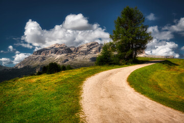Fototapeta na wymiar Mountain road with scenics landscape on the Sella Group