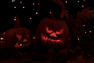 Halloween pumpkin glows from the inside.