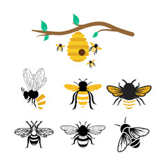 Bees icon design set bundle template isolated