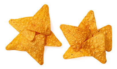 Fototapeta premium Flavoured corn chips isolated on white background, top view