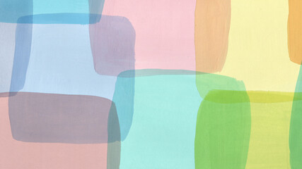 Abstract gouache square shapes. Watercolor paint strokes. Gouache paint colorful background. Pastel colors textures.