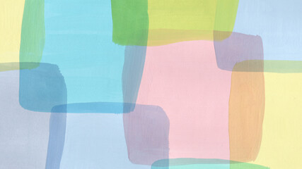 Abstract gouache square shapes. Watercolor paint strokes. Gouache paint colorful background. Pastel colors textures.