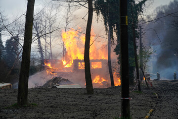 Fireman extinguish a house and building; sapanca turkey in the forest and building fires