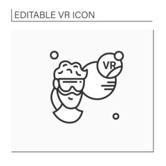 VR headset line icon. Man looking into 3d perspective. Having headset computer. Virtual reality gaming. Modern technology concept. Isolated vector illustration.Editable stroke