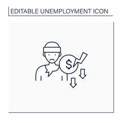 Beggar line icon. Penniless person. Man without money, food, work. Asking about cash. Unemployment concept. Isolated vector illustration.Editable stroke 