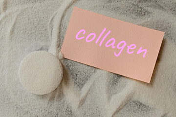 collagen powder dietary supplement top view. youthfulness and healthcare concept