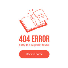 Book with torn page 404 error isolated concept page not found web banner, disconnection, loss of connect. Vector Linear style ragged book icon
