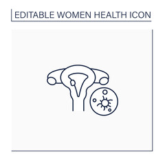 Uterine cancer line icon. Reproductive system disease.Malignant tumors in the uterus. Endometrial cancer. Health care. Woman health concept. Isolated vector illustration.Editable stroke