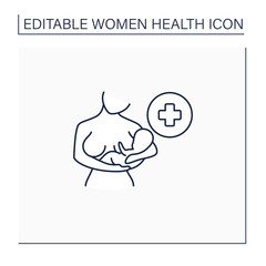 Lactation line icon.Period when mother lactates to feed baby. Breastfeeding.Baby care. Women health concept. Isolated vector illustration.Editable stroke