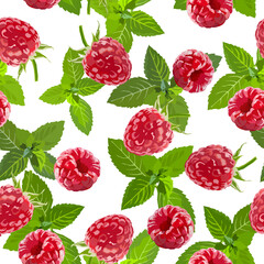 Raspberry and mint  seamless pattern