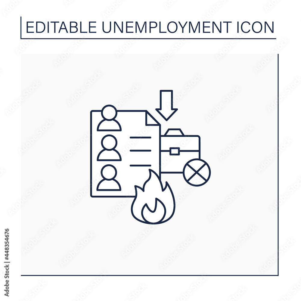 Poster fired lists line icon. applicants list for dismission. unproductive workers. fired due to budget cut