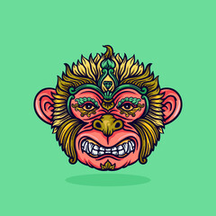 Monkey head ornament illustration with lines and colors vector illustration