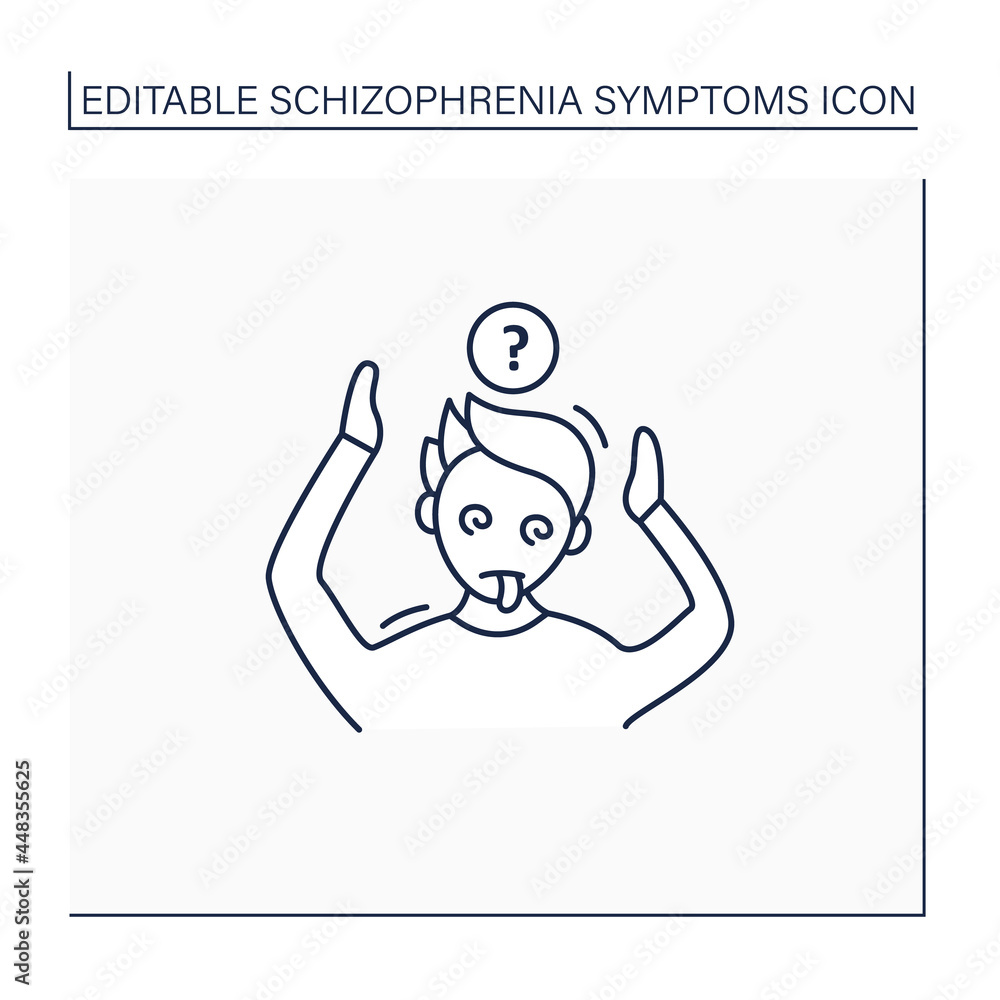 Poster disorganized behavior line icon.behaviors appear bizarre.strange actions. aggression outbursts.schiz