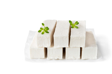 Apple gelatin dessert sugar free pastila marshmallow cubes isolated on white