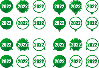 2022の数字が入った緑色グラデーションの円形スピーチバルーン　ベクターセット