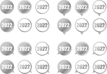 2022の数字が入った銀色グラデーションの円形スピーチバルーン　ベクターセット
