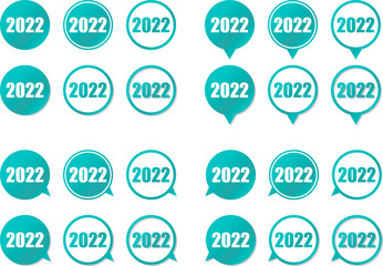 2022の数字が入った青緑色グラデーションの円形スピーチバルーンセット