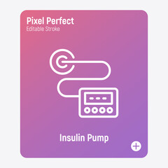 Insulin pump. Medical device for diabetes therapy. Pixel perfect, editable stroke. Vector illustration.