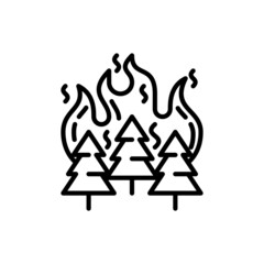 Wildfire in forest thin line icon. Natural disaster. Global warming. Vector illustration.