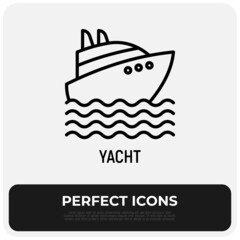 Yacht on waves thin line icon. Modern vector illustration of summer vacation.