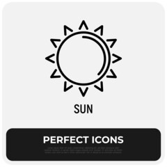 Naklejka premium Sunny weather, sunlight thin line icon. Vector illustration.
