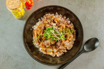 Korean style beef brisket rice 'chadolbag-i deopbab'