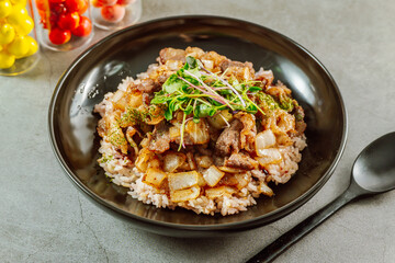 Korean style beef brisket rice 'chadolbag-i deopbab'