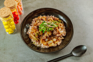 Korean style beef brisket rice 'chadolbag-i deopbab'