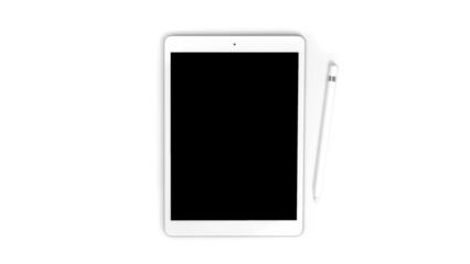 Tablet pc blank mockup template with pencil, isolated on white background