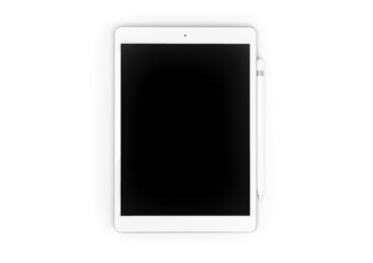 Digital tablet pc mockup with stylus isolated on a white isolated background with copy space photo