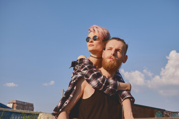 Portrait of cute couple outdoors