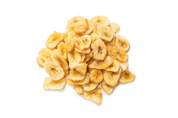 Banana chips isolated on a white background. Dehydrated banana.