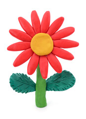 Plasticine red flower with leaves.