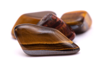 Polished semi precious stones isolated on white background 