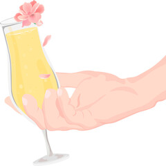a glass of champagne and a flower in your hand
